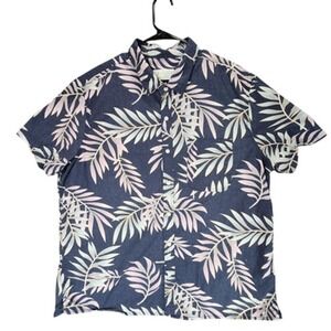 American Eagle Hawaiian Shirt sz XXL Men Blue Pink Stretch Tropical Island Aloha